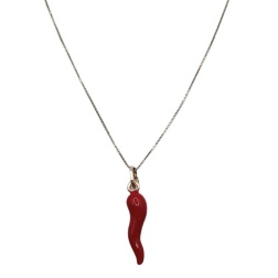 Bomboniera laurea collana corno rosso argento 925